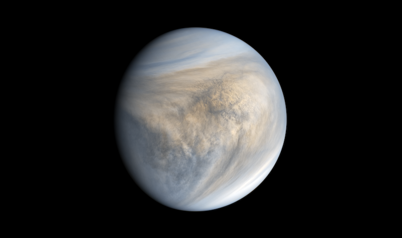Life on Venus: Planet with colorful and mottled wavy cloud structures.