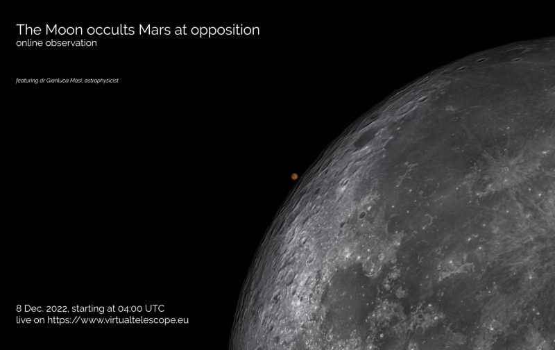 View of part of moon with Mars next to it, and poster text.