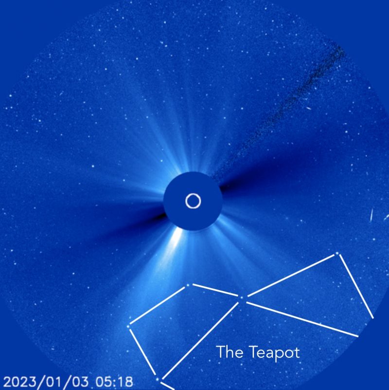 January 3, 2023 LASCO imagery shows The Teapot from Sagittarius constellation.