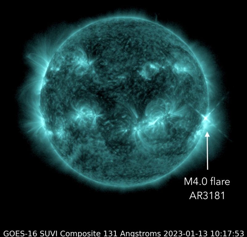 January 13, 2023 Sun activity shows a M4.0 flare from AR3181.