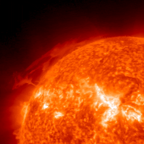 January 19, 2023, sun activity: Red sphere with flares coming out of it at the top left.
