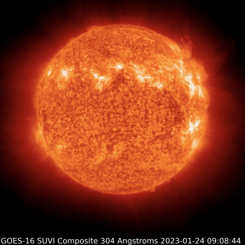 January 24, 2023 Sun activity shows a bright line on the north hemisphere.