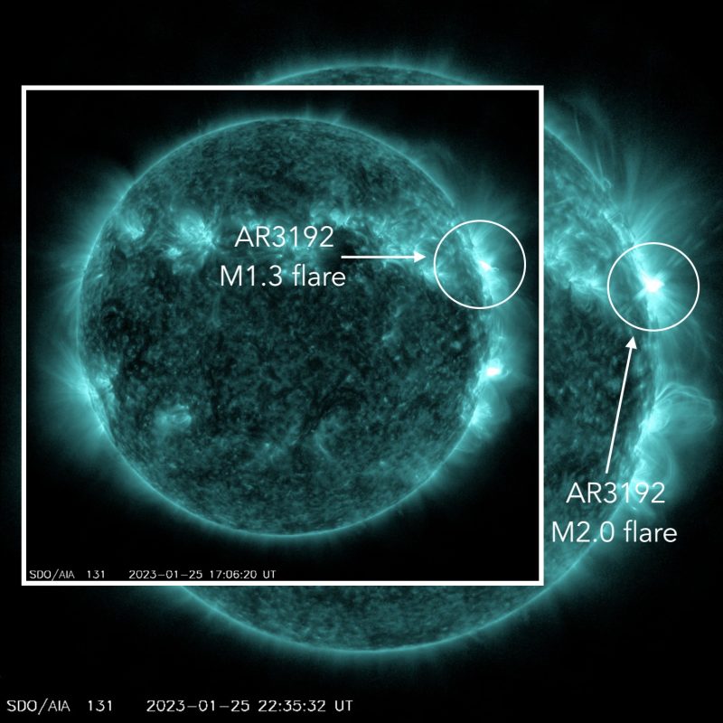 January 26, 2023, sun activity: Blue sphere with many bright areas on the right side.