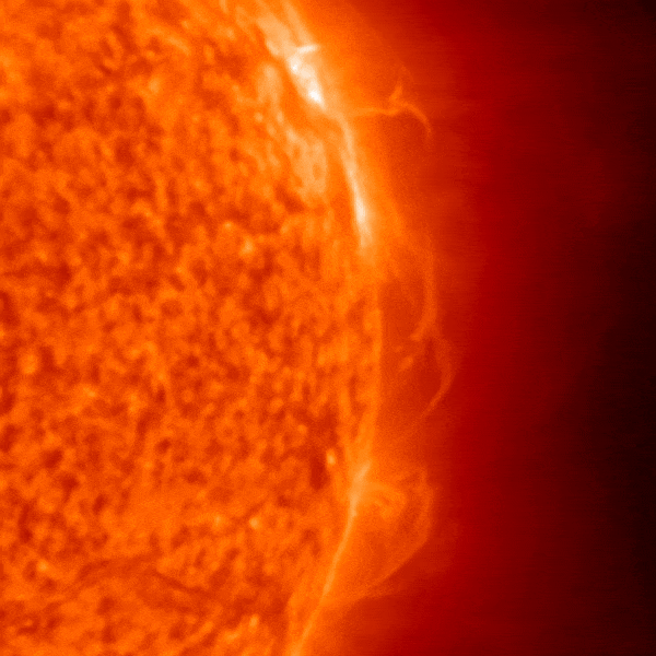 February 22, 2023, sun activity: Arching flares coming out of the west limb (edge) of the sun.
