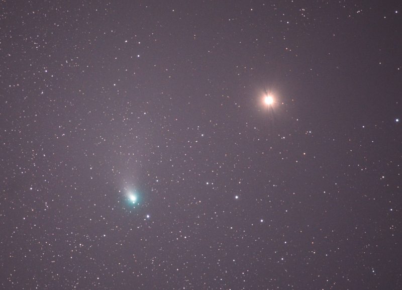 Green comet and Mars.