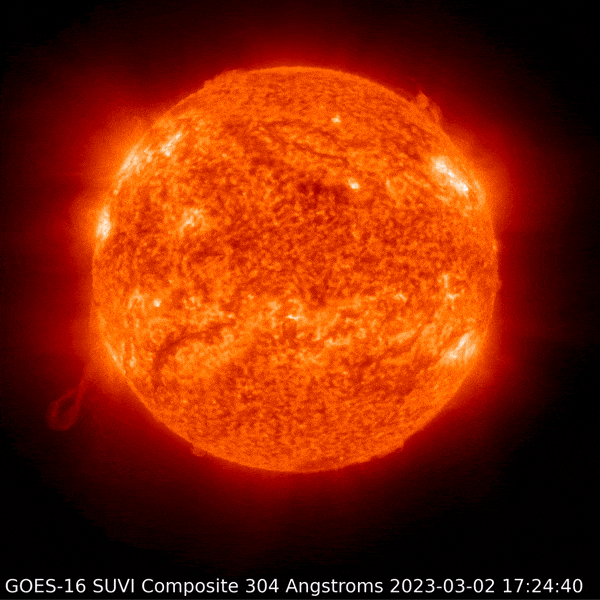March 2, 2023 Sun activity shows a beautiful prominence on the southeast limb (edge).