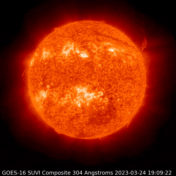 March 25, 2023. Sun activity is low. But this image shows jets, exploding filaments and prominences.