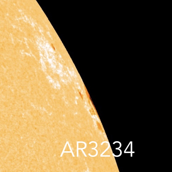 March 4, 2023 Sun activity shows AR3234 on the northwest limb (edge).