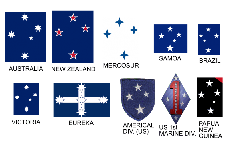 A composite image showing 10 flags with Southern Cross images.