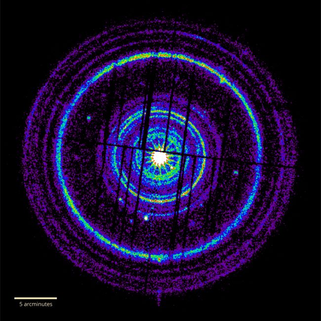 Brightest gamma-ray burst: Shades of blue create concentric rings around a bright light.