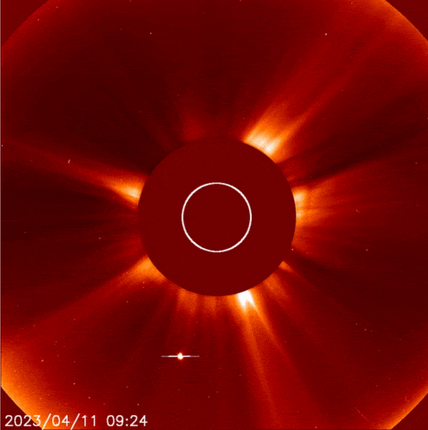 GIF from LASCO C2 with Jupiter as a bright spot passing beneath the sun.