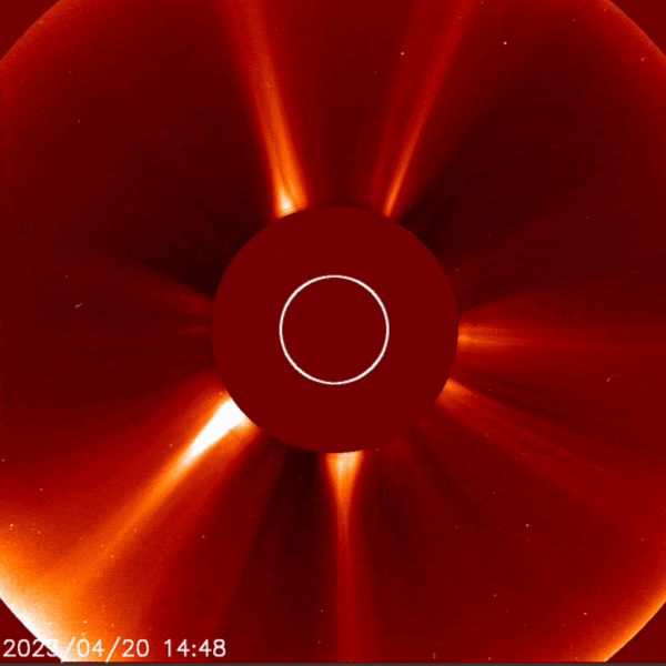 April 20, 2023 LASCO C2 shows a coronal mass ejection.