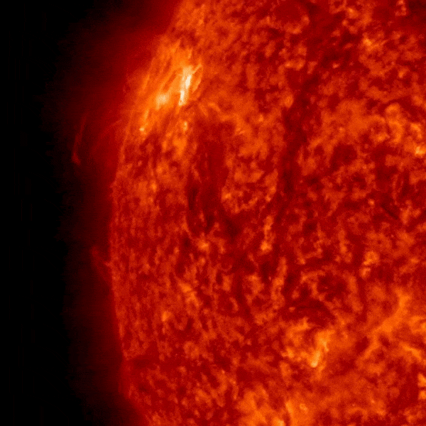 April 27, 2023 Sun activity shows a fiery filament erupting.