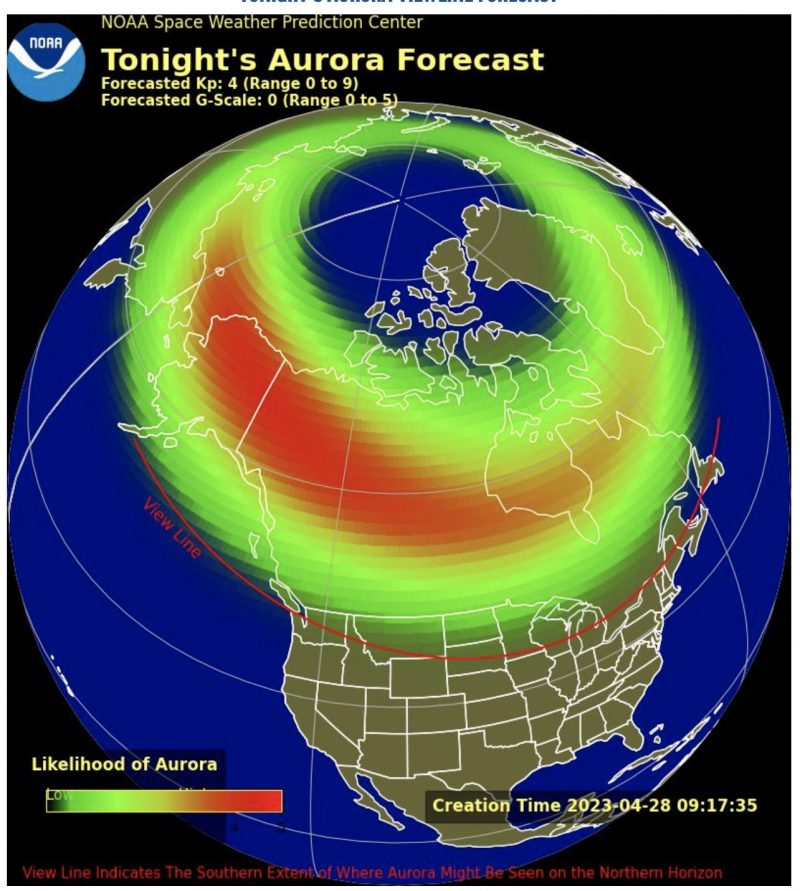 April 28, 2023 A chart showing aurora forecast.