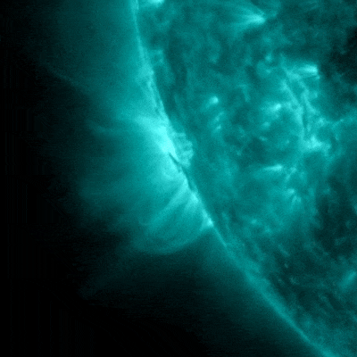 April 6, 2023, sun activity: Blue sphere with an arcing flare coming out of it.