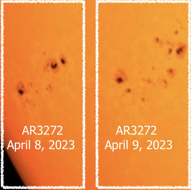 April 9, 2023 Sun activity shows active region AR3272.