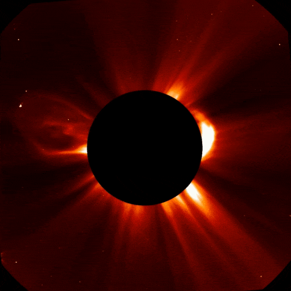 April 14, 2023 Sun activity shows Jupiter transit shown by LASCO C2 imagery.