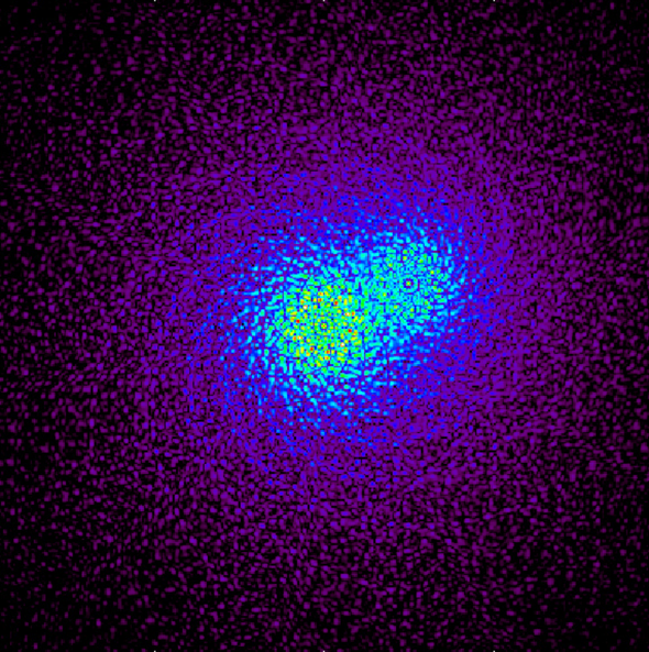 Two blurry bluish points create a spiral around them.