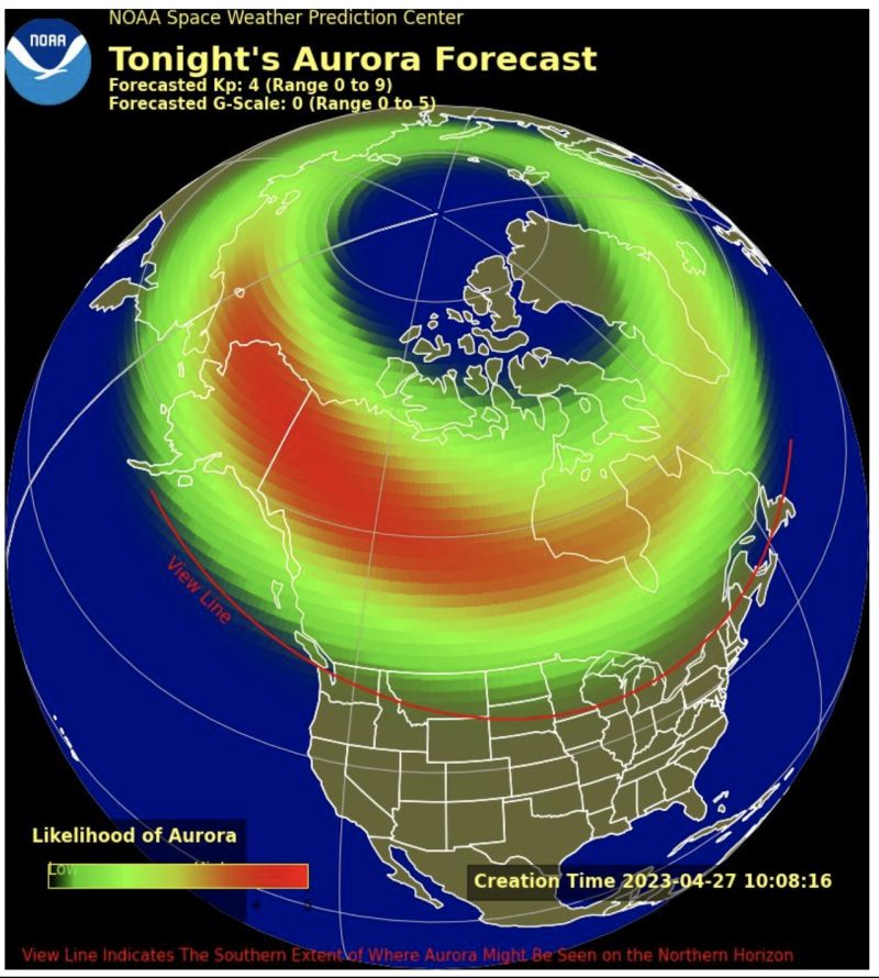 April 27, 2023 Aurora forecast chart.