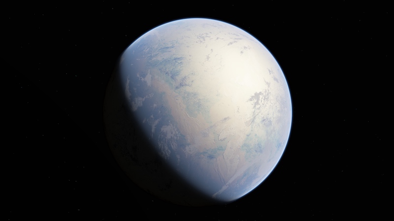 Snowball Earth: Planet completely covered by ice, all white and very, very pale blue.
