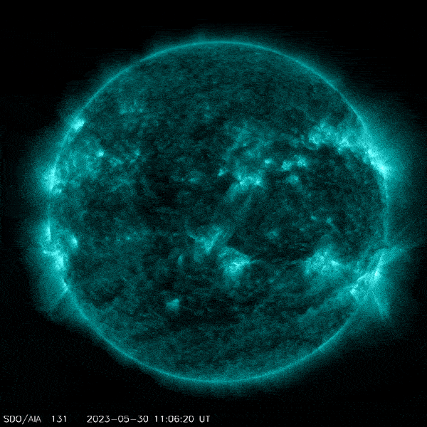 A teal circle moving around showing sun activity.