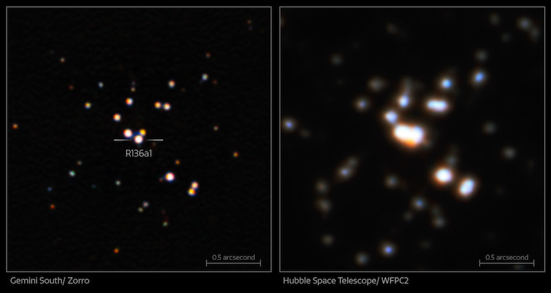 Biggest monster star: Two shots of very distant and blurry stars through telescopes.