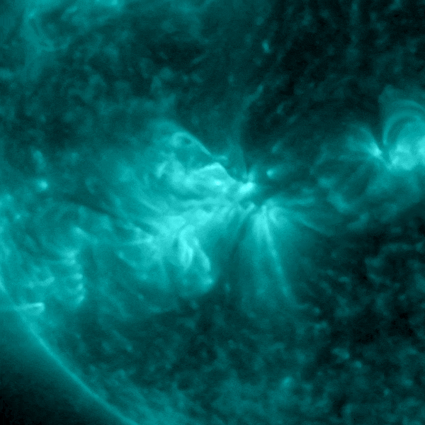 A teal portion of a circle shows the sun in ultraviolet view.