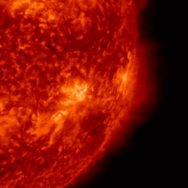 A red quarter of circle shows a moving sun blasting jets.