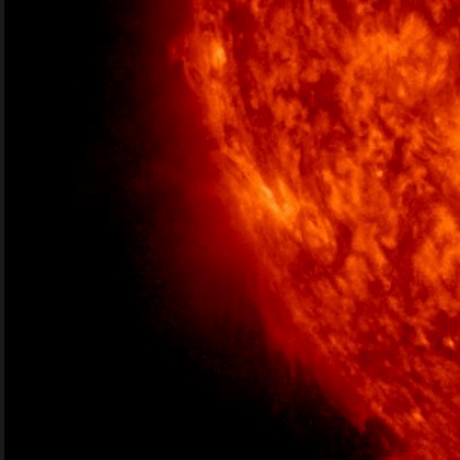 A red quarter of a circle shows an explosion from the sun.