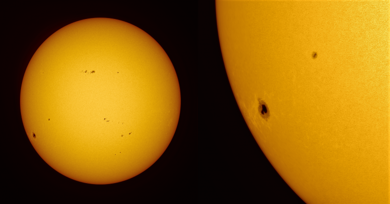 A yellow sphere and half-sphere, side-by-side, representing the sun.