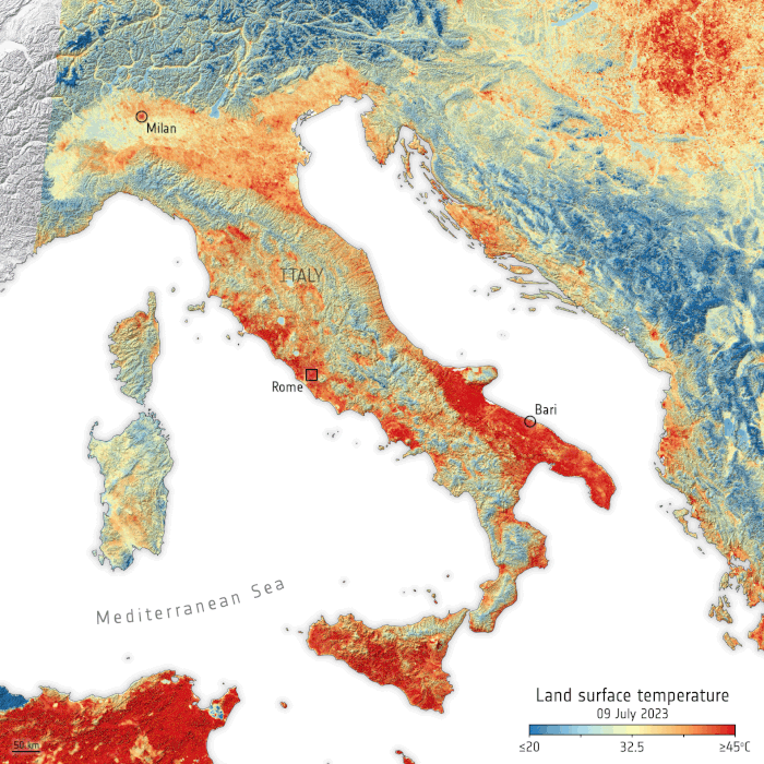 Gif of Italy showing an increase of red over Sardinia and Corsica.