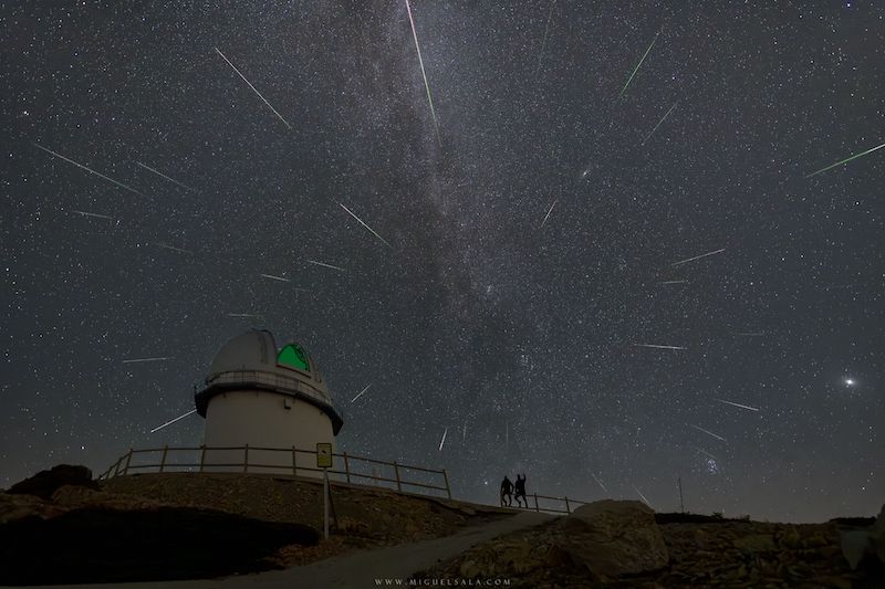 Composite image of Perseid meteors clearly showing the radiant.