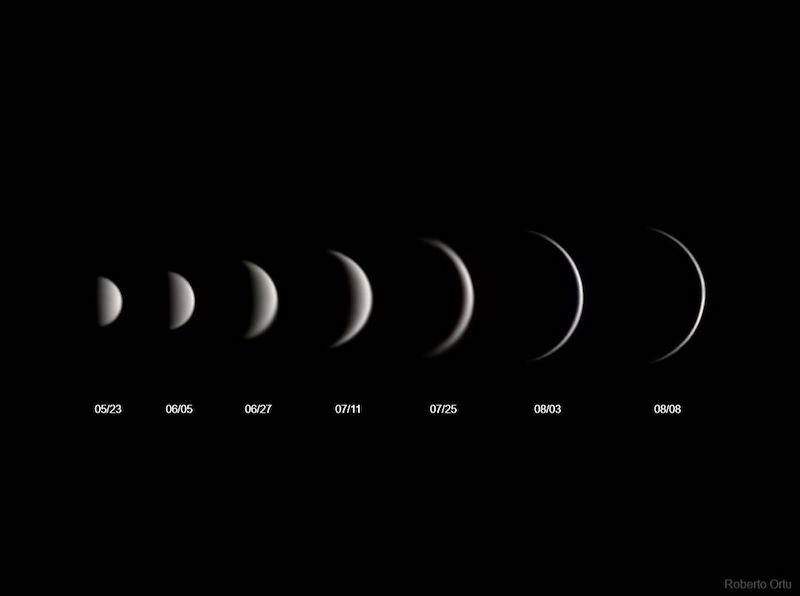 Venus shown 3 times at different phases and different sizes.