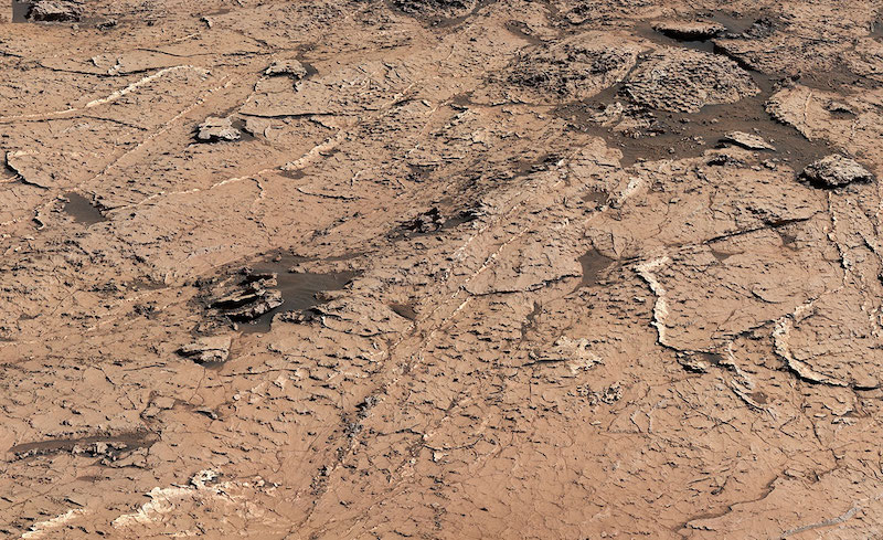Reddish-brown terrain with many small cracks and ridges.