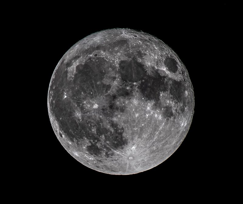Full moon with very sharp features in black and white.