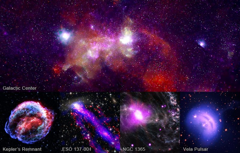 Five diverse glowing cloudy space objects on star field backgrounds.