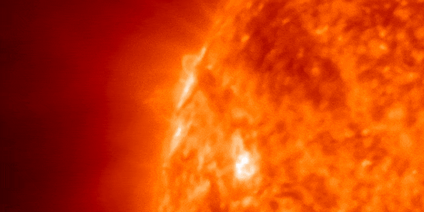 An upper left part of a red sun showing explosions.