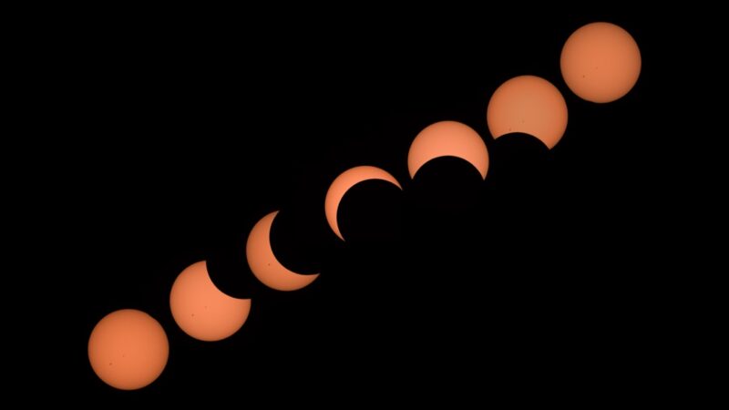 Series of 7 suns in different stages of eclipse.