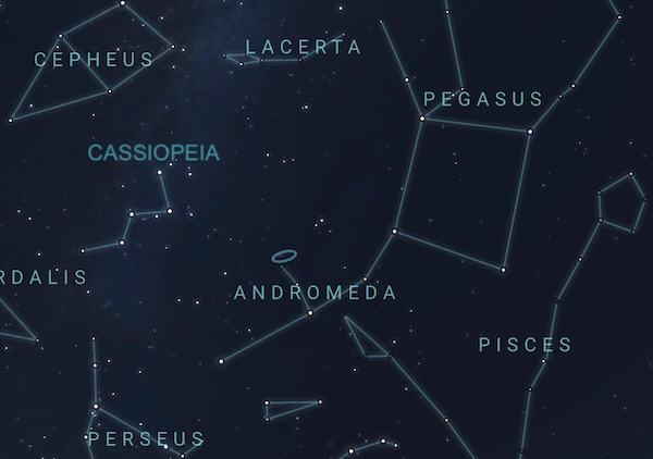 Animation of a star chart to show how to find Andromeda Galaxy from the constellation Andromeda.