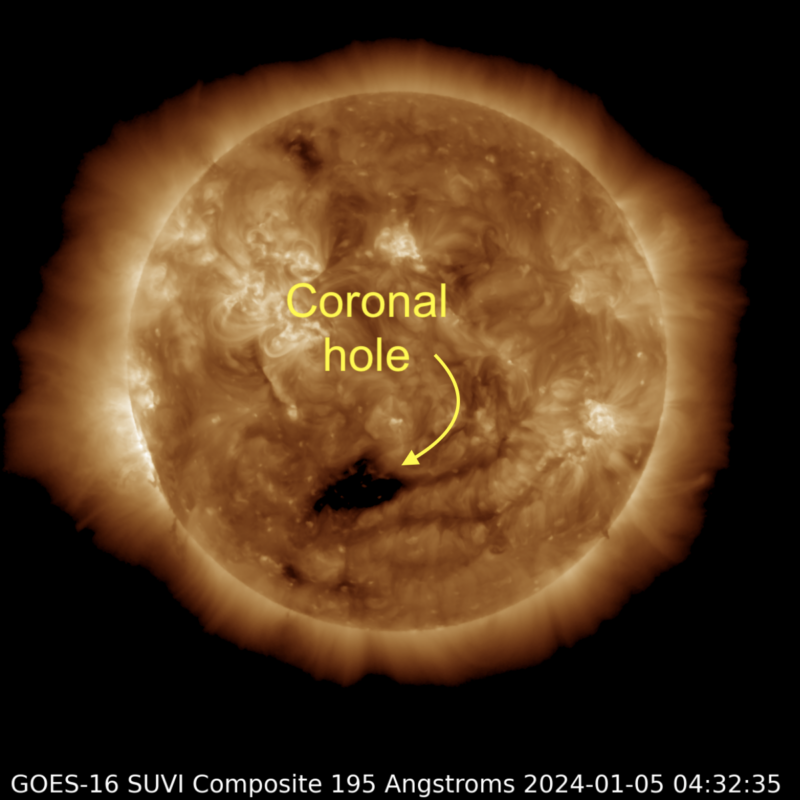 Image of sun with large coronal hole visible.