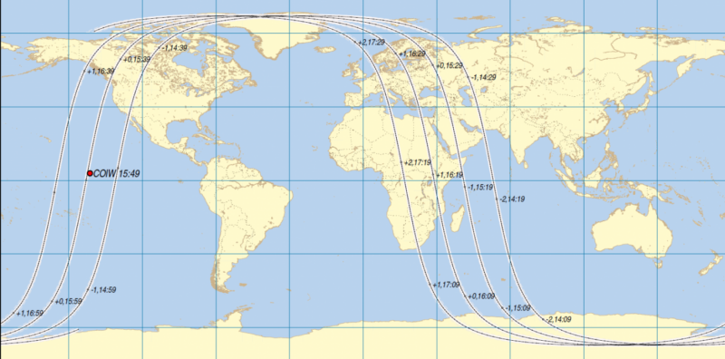 Map of the world with 3 lines crossing over North America and that then turn into 4 lines that cross Europe and Africa.