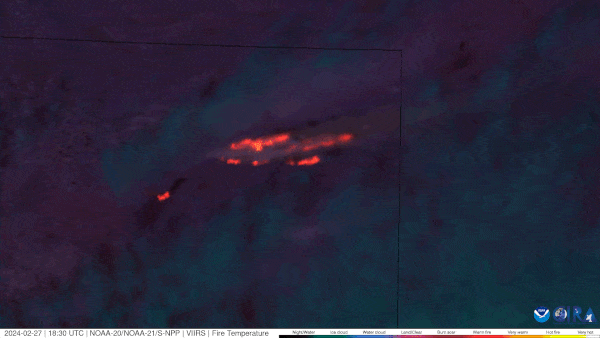 Wildfire: Bright patches of red extending on a dark background.
