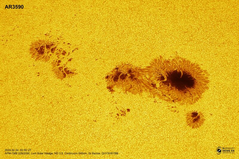 AR3590: Yellow surface with very big black areas surrounded by wide orange halo.