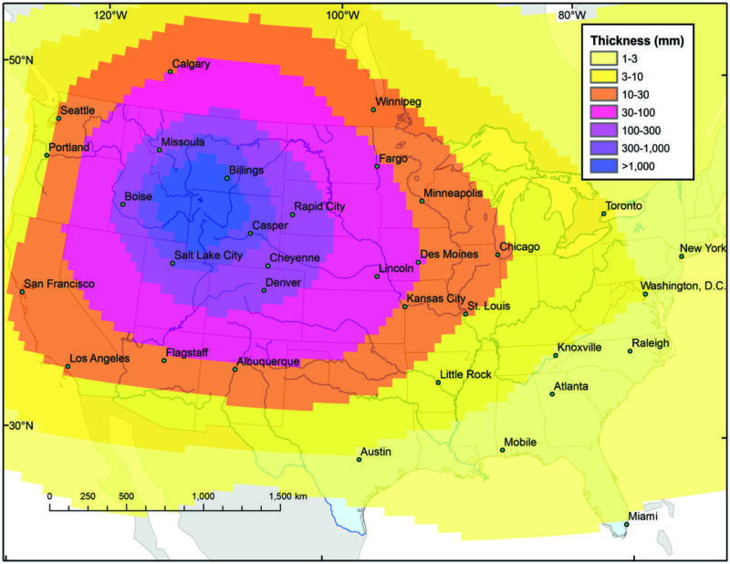 Colorful concentric rings on map of US covering area from California to Missouri.