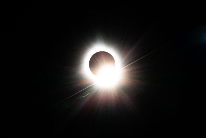 Diamond ring on an eclipse with corona still around the sun.