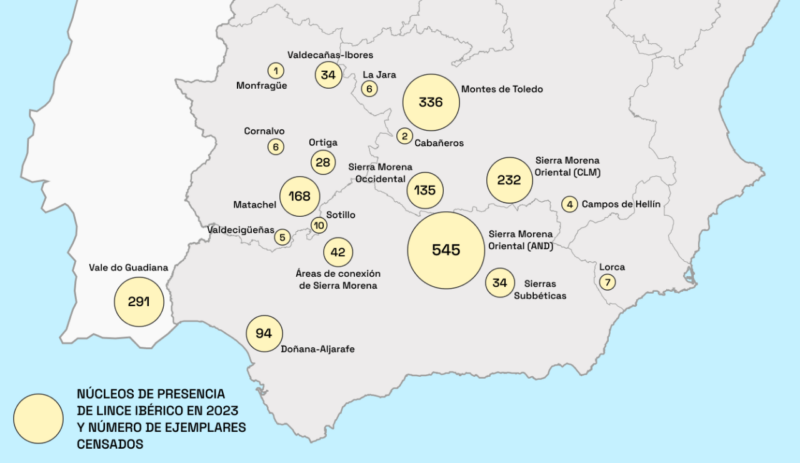 Map of part of the Iberian Peninsula with many circles of varying sizes with numbers scattered across it.