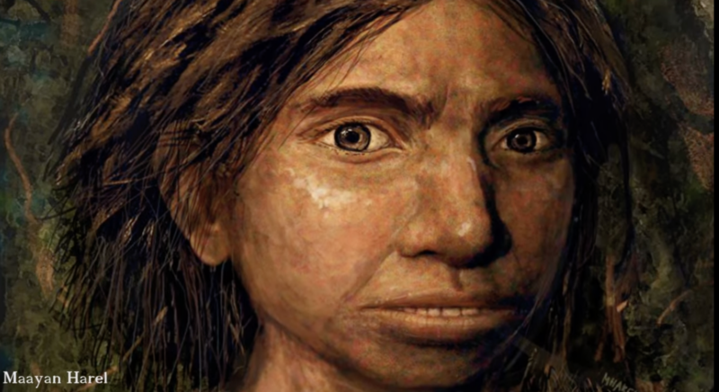 A prehistoric woman's face.