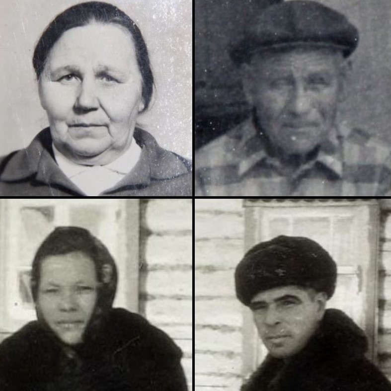 4 very old black-and-white portraits of 2 men and 2 women.