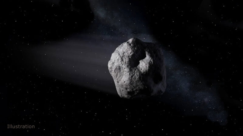 A lumpy rock in space with the appearance of motion.