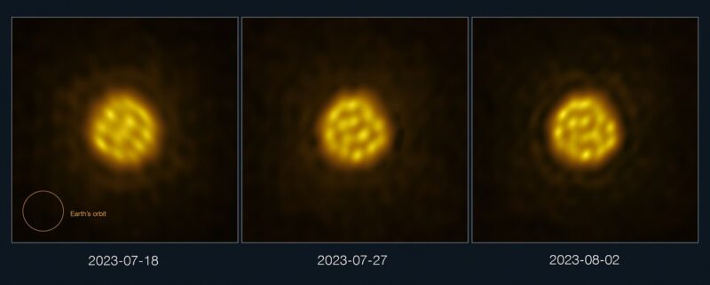 Star's surface bubble: 3 panels each with a round yellow sphere with lumpy-looking spots on it.